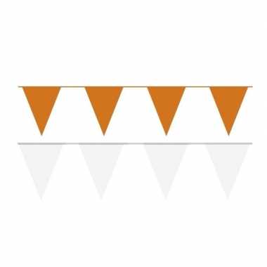 Witte/oranje feest punt vlaggetjes outfitket meter