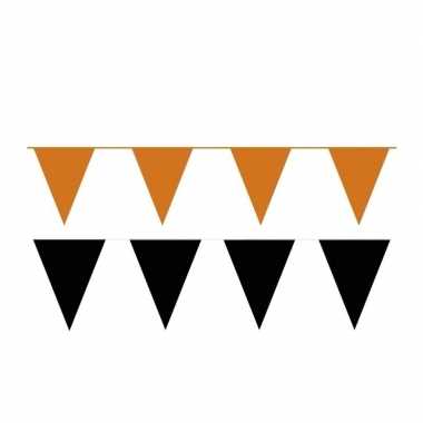 Zwart/oranje feest punt vlaggetjes outfitket meter